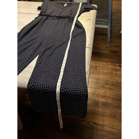 J Jill Navy Blue White Polka Dot Jumpsuit Wide Leg Women’s Sz L - Picture 8 of 10